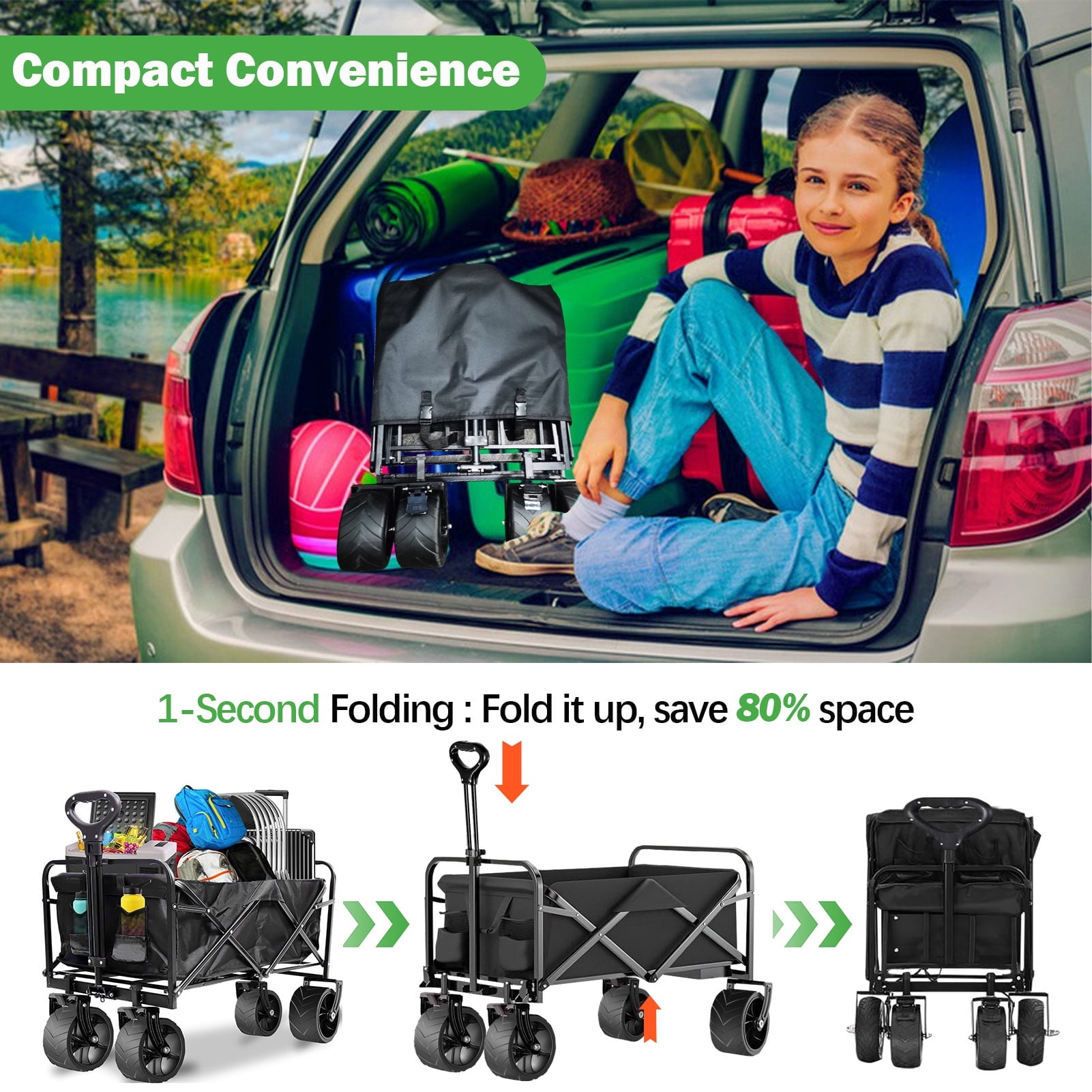 Camkey Polyester Heavy Duty Collapsible Folding Wagon Cart