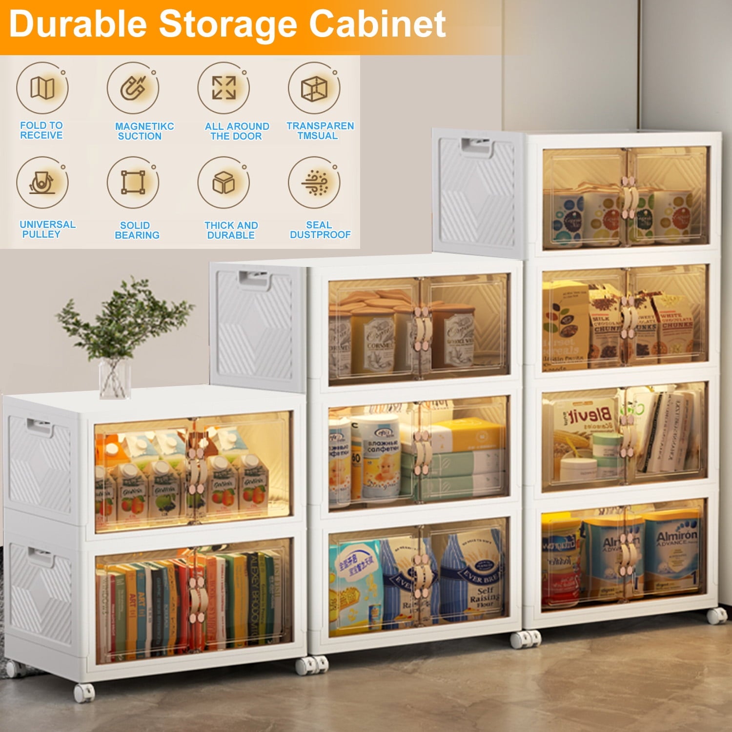 Storage Bins with Lids, 5 Tier Foldable Plastic Storage Container with Door, Stackable Collapsible Storage Bins for Closet Organizers and Storage, Secure Lock