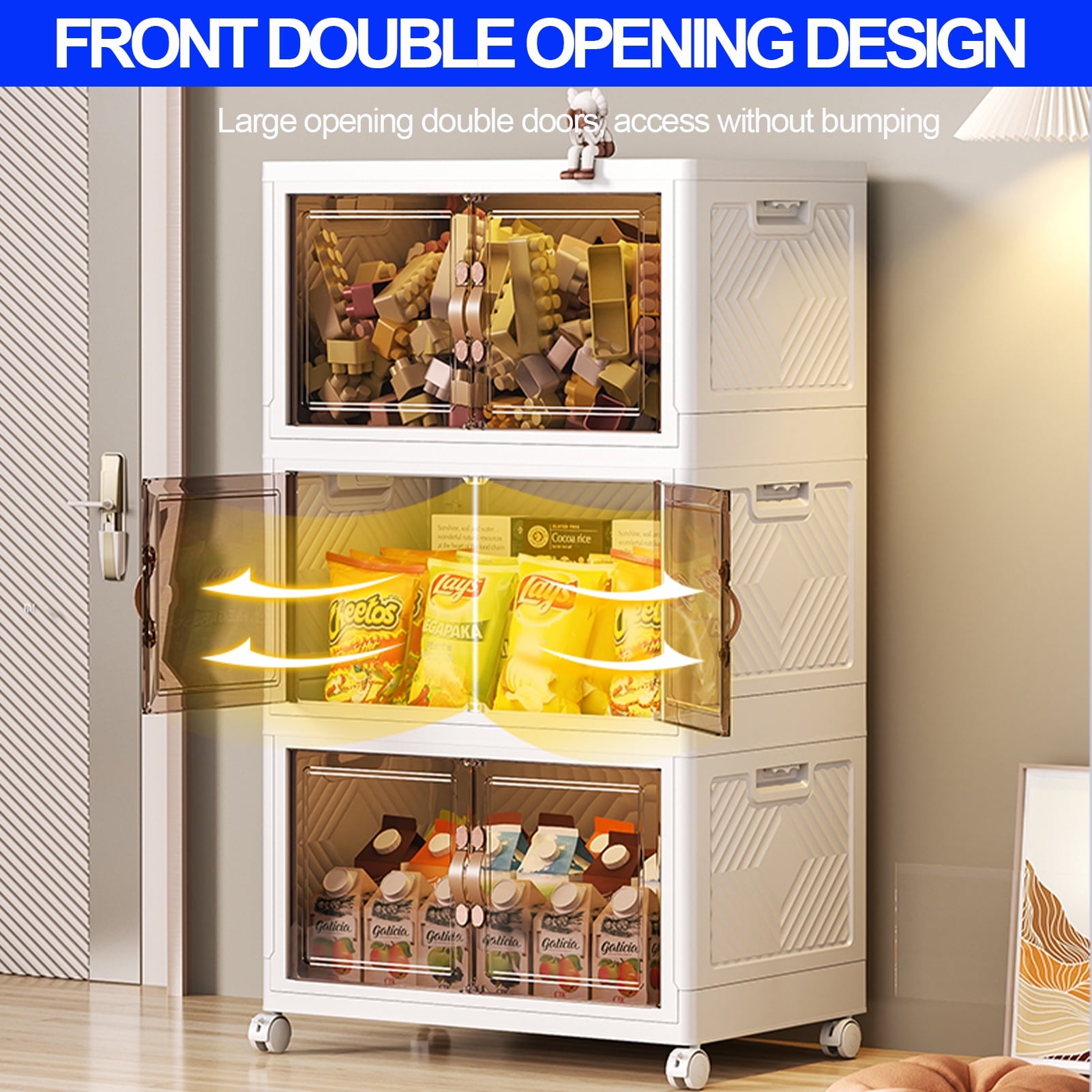 Premium 4 Tier Stackable Plastic Storage Bins with Lids - Foldable Closet Organizers and Storage - Versatile Storage Containers with Wheels for Home, Office, Dorm - Perfect for Clothes, Crafts