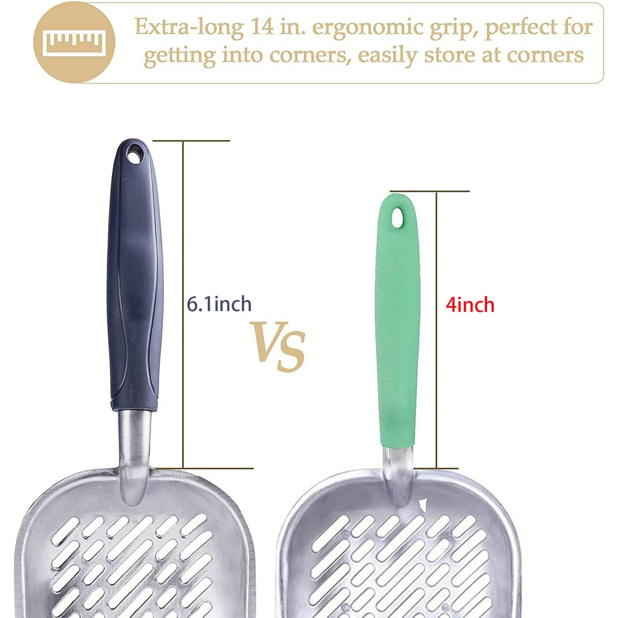 Cat Litter Scoop, Aluminum Alloy Sifter, Deep Shovel Poop Sifting with Long Handle, Pooper Lifter Works with All Type of Cat Litter, Metal Kitty Litter Scooper for Litter Box with Holder