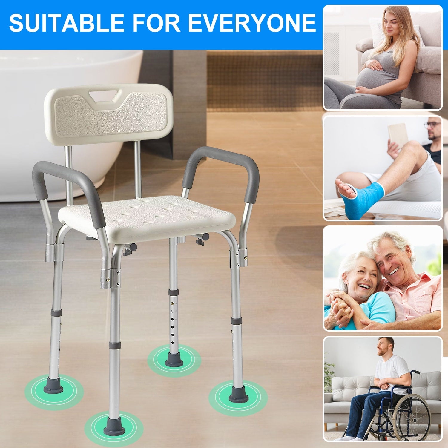 GAZILY Bath Shower Stool Adjustable Height Aluminium Shower Chair for Bathing Showers and Tubs Safety, White