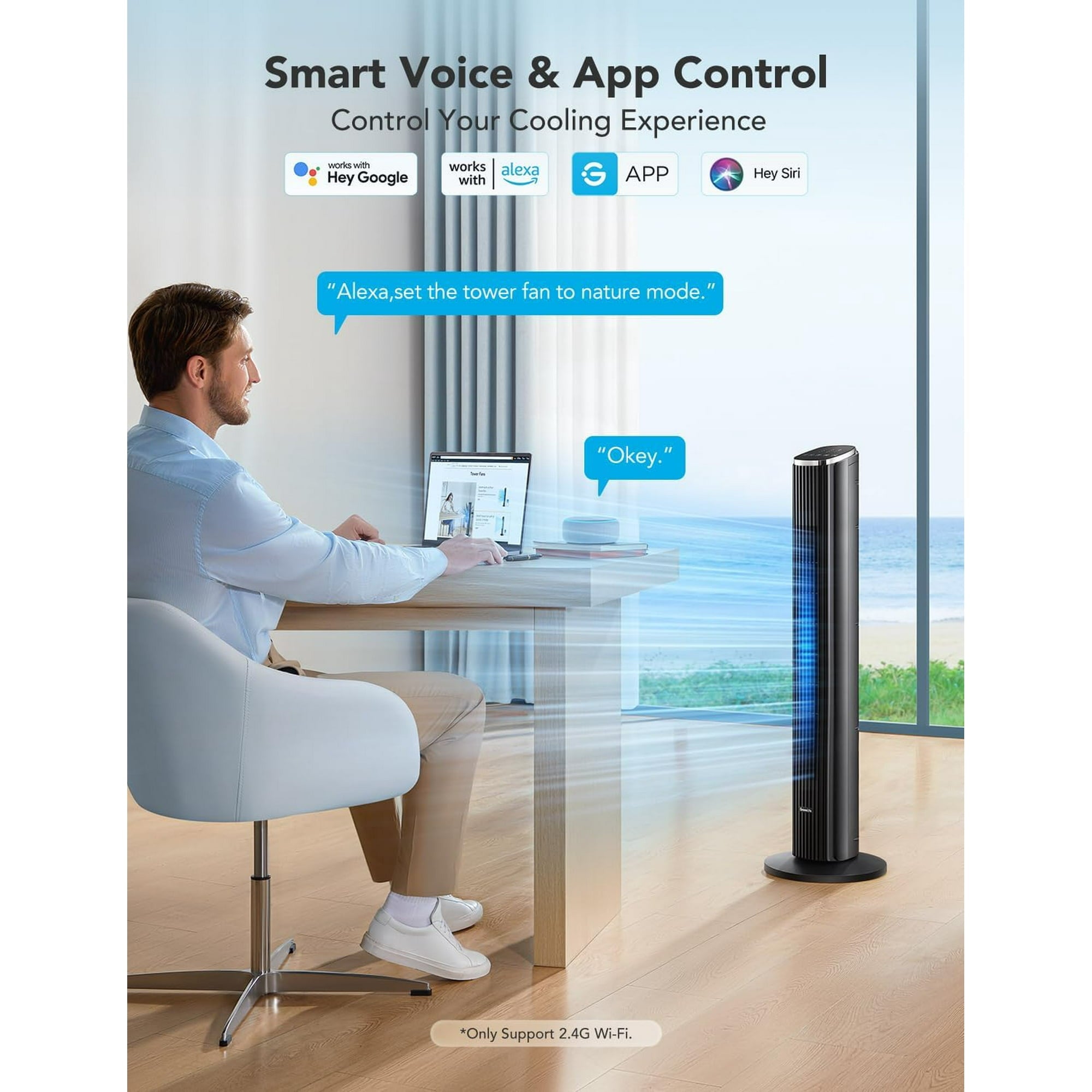Tower Fan, 36 inch Standing Tower Fans Cooling for Bedroom, Home and Office, Auto Oscillating, 3 Speed Settings, Plastic, 45W