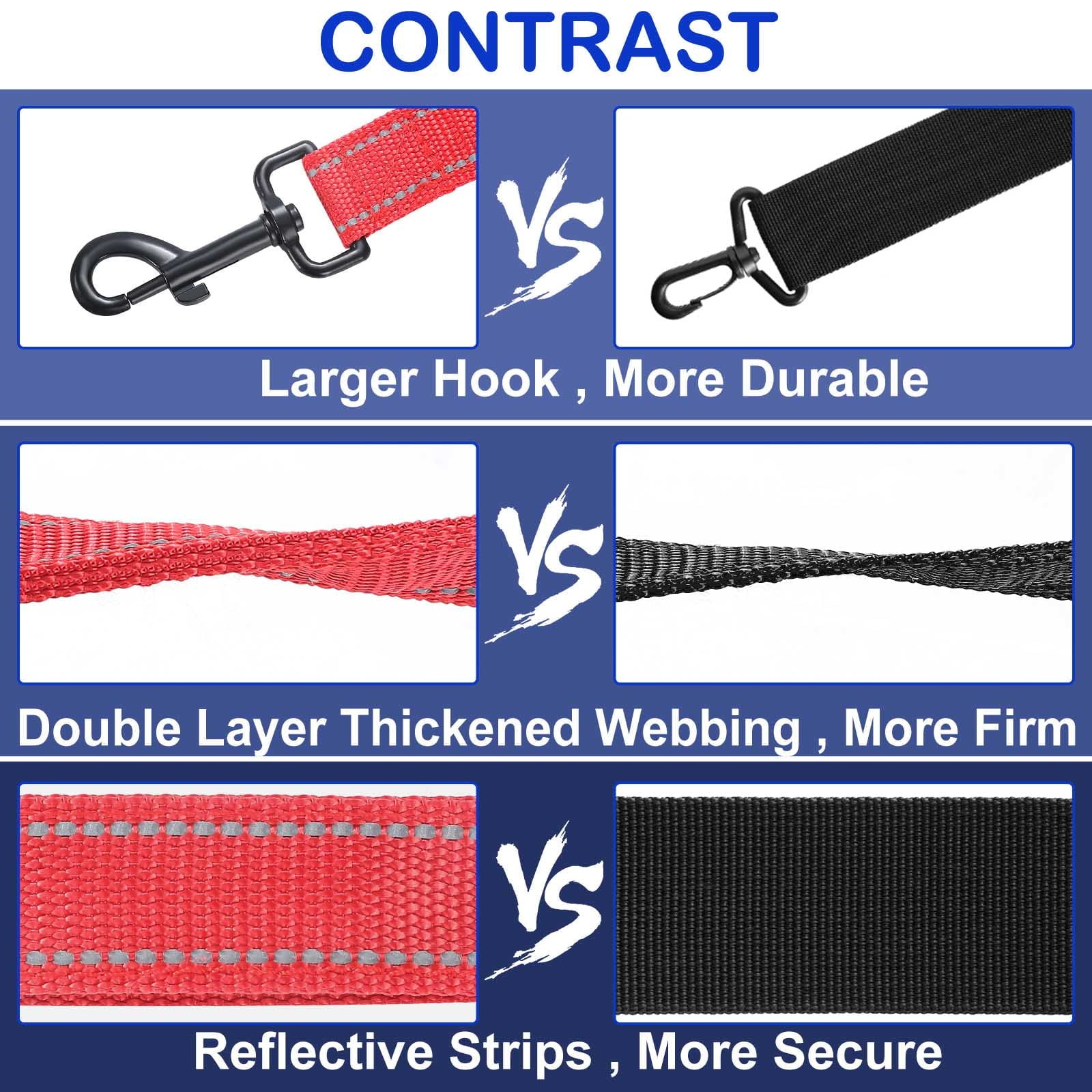 Dog Leash, Reflective Nylon Dog Lead with Two Padded Handles, Dog Leash for Training & Walking Perfect