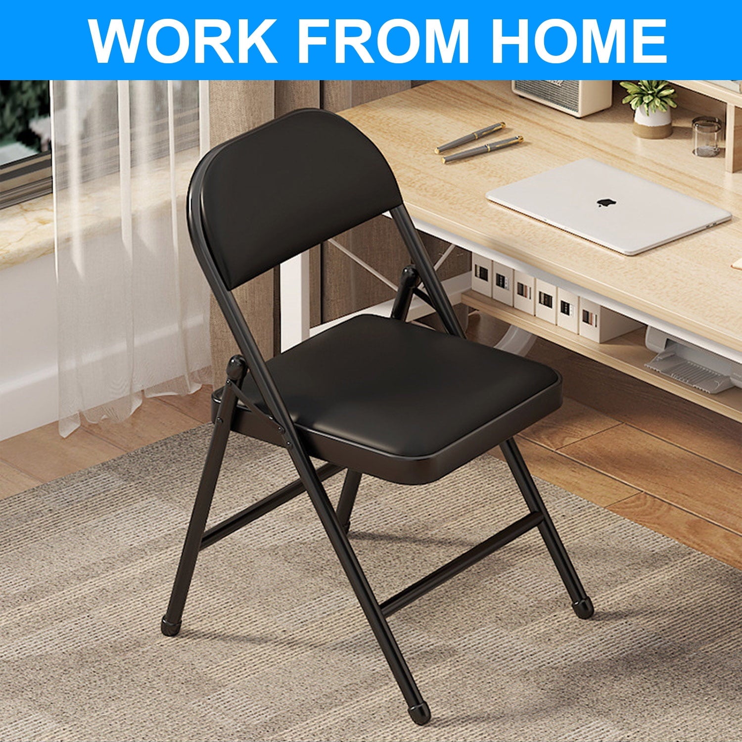 GAZILY Folding Chair with Vinyl Padded Seats ,Portable Dining Chairs (4 Pack), Black