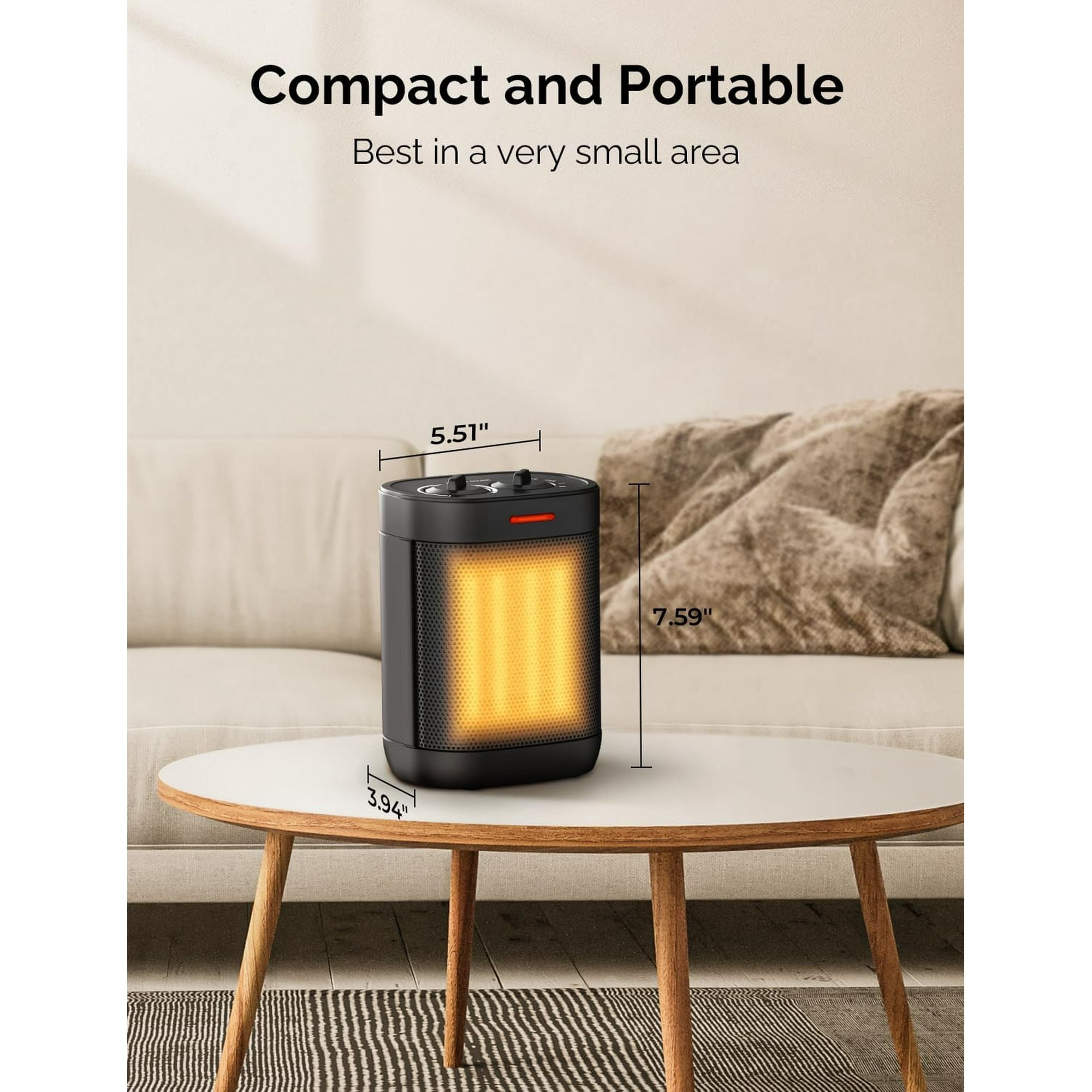 Portable Space Heater, 1500W Electric Heater PTC Ceramic Fast Safety Heat