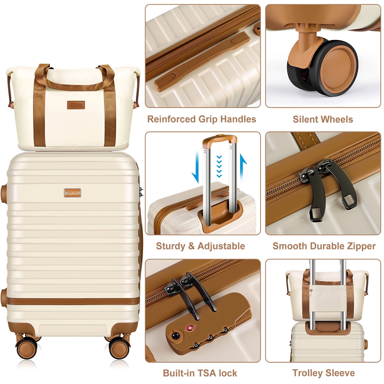 Expandable Suitcase Set Luggage Sets, 20 inch Carry On Luggage with TSA Lock and Double Spinner Wheels,(Ivory White,3 PCS set )