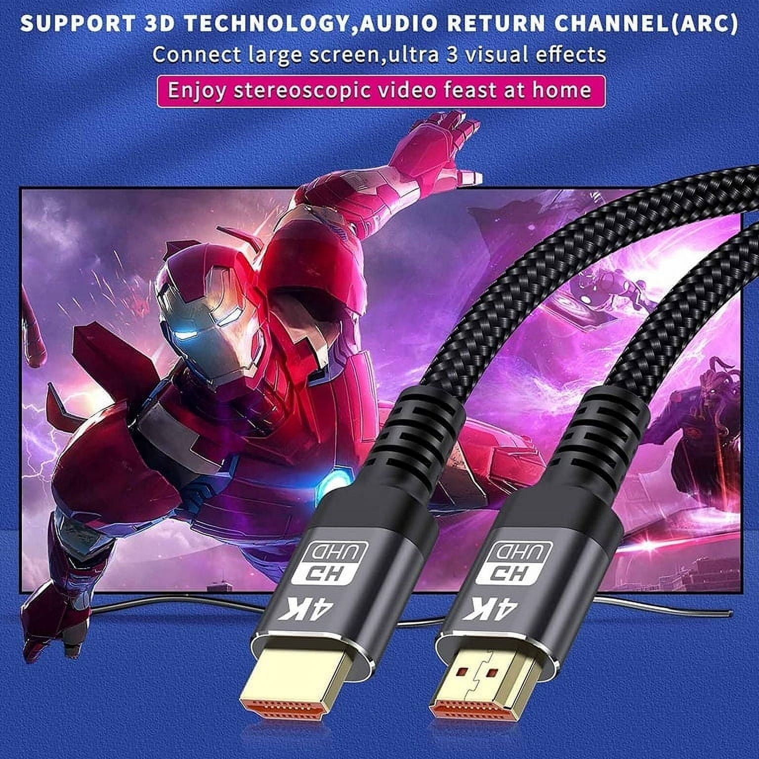 HKEEY HDMI Cable, 4K HDMI Cables 1M/3.3FT,Ultra High Speed Braided HDMI Lead Support 4K@60Hz, ARC, HDR, 3D, Ethernet Compatible with All HDMI Devices