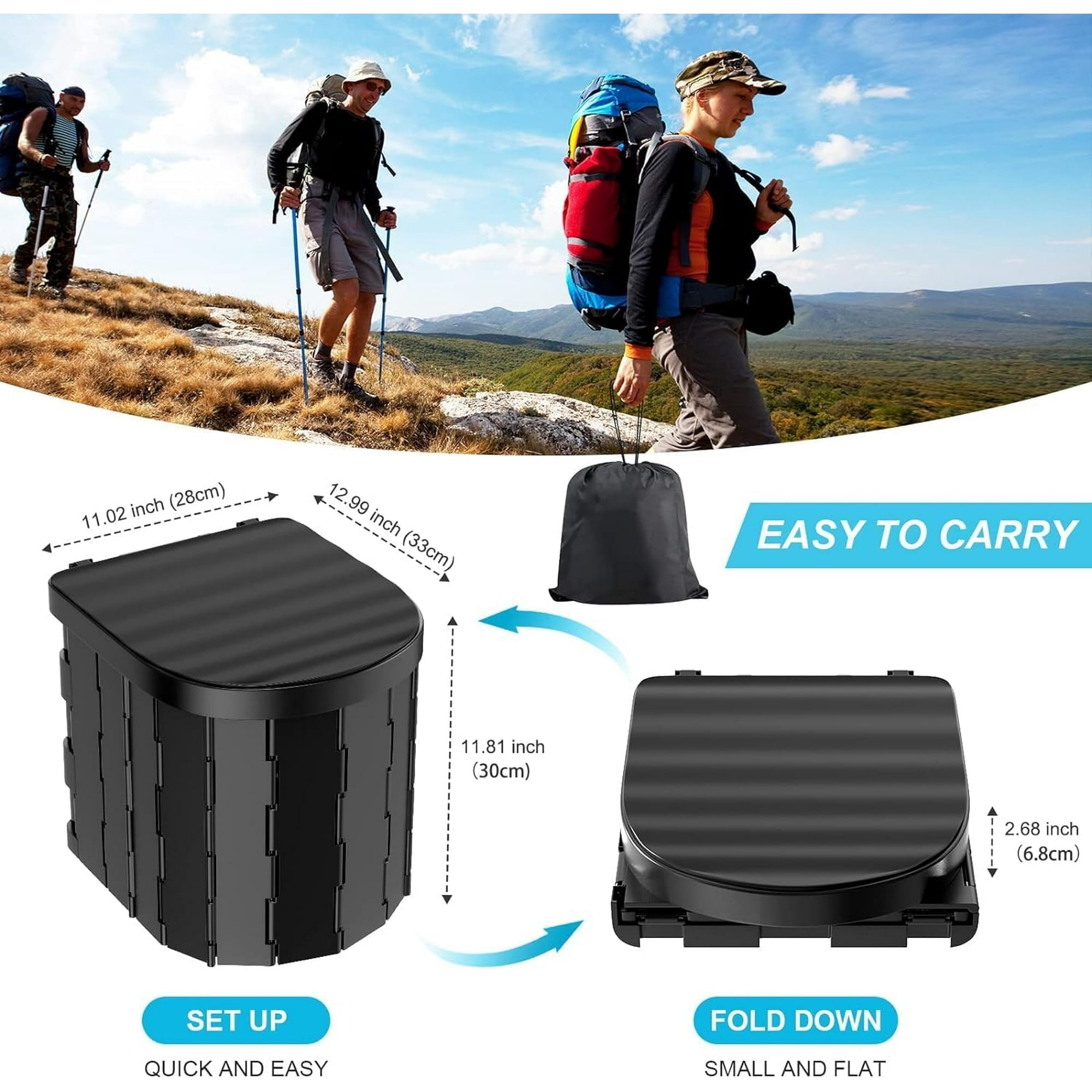 Upgrade Retractable Portable Toilet Travel Toilet Adjustable Height Camping Toilet Portable Potty for Adults Kids, Foldable Portable Toilet for Camping/Car