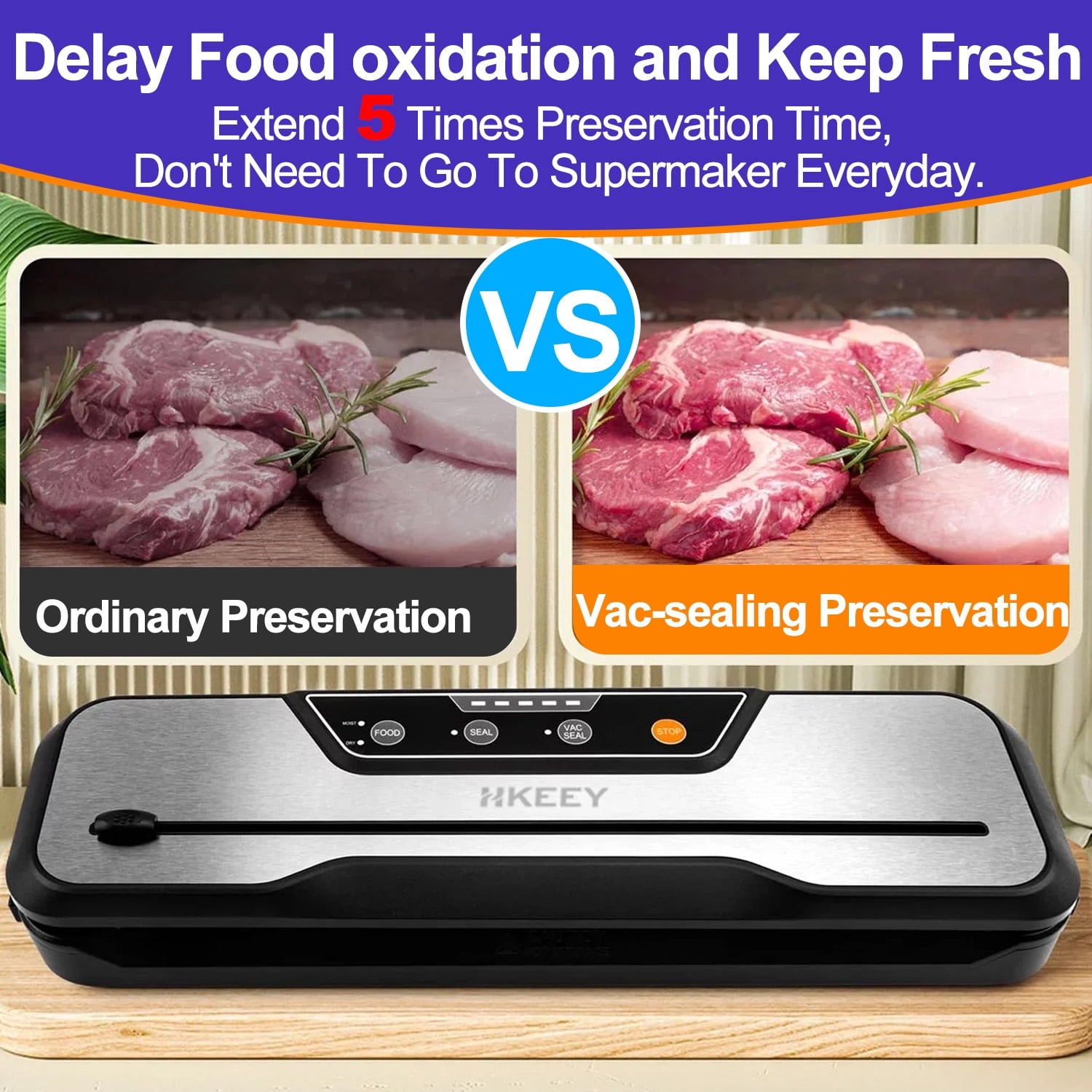 Food Vacuum Sealer Machine with 2 Rolls Food Vacuum Sealer Bags ，Food Storage Saver Dry & Moist Food Modes, Led Indicator Lights, Easy to Clean, Compact Design