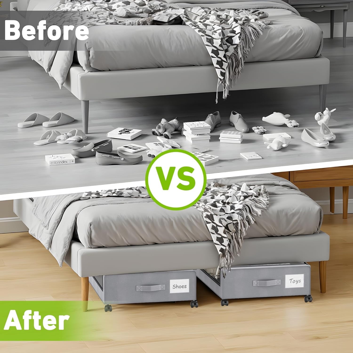 Under Bed Storage with Wheels, 2Pack Under Bed Storage Containers, Under Bed Shoe Storage Organizer, Rolling Under Bed Metal Drawer for Clothes, Blankets