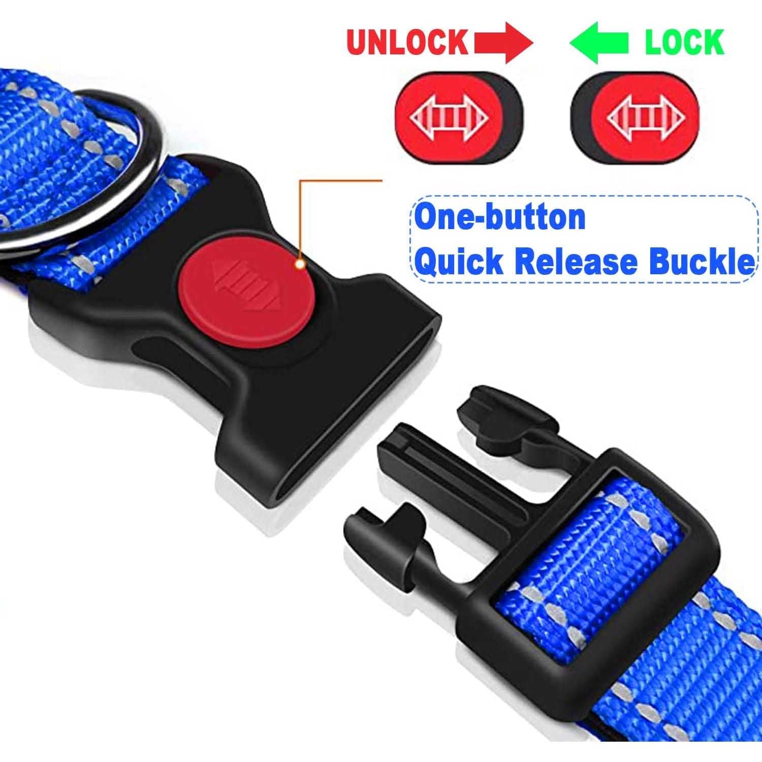 HKEEY Dog Collar, Reflective Adjustable Basic Dog and Cat Collar with Soft Neoprene Padding, Durable Nylon Pet Collars for Puppy Medium Large Dogs17.7-27.5