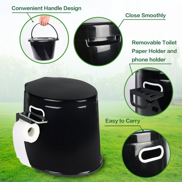 Portable Camping Toilet with Detachable Inner Bucket, 5.3 Gallon, Black