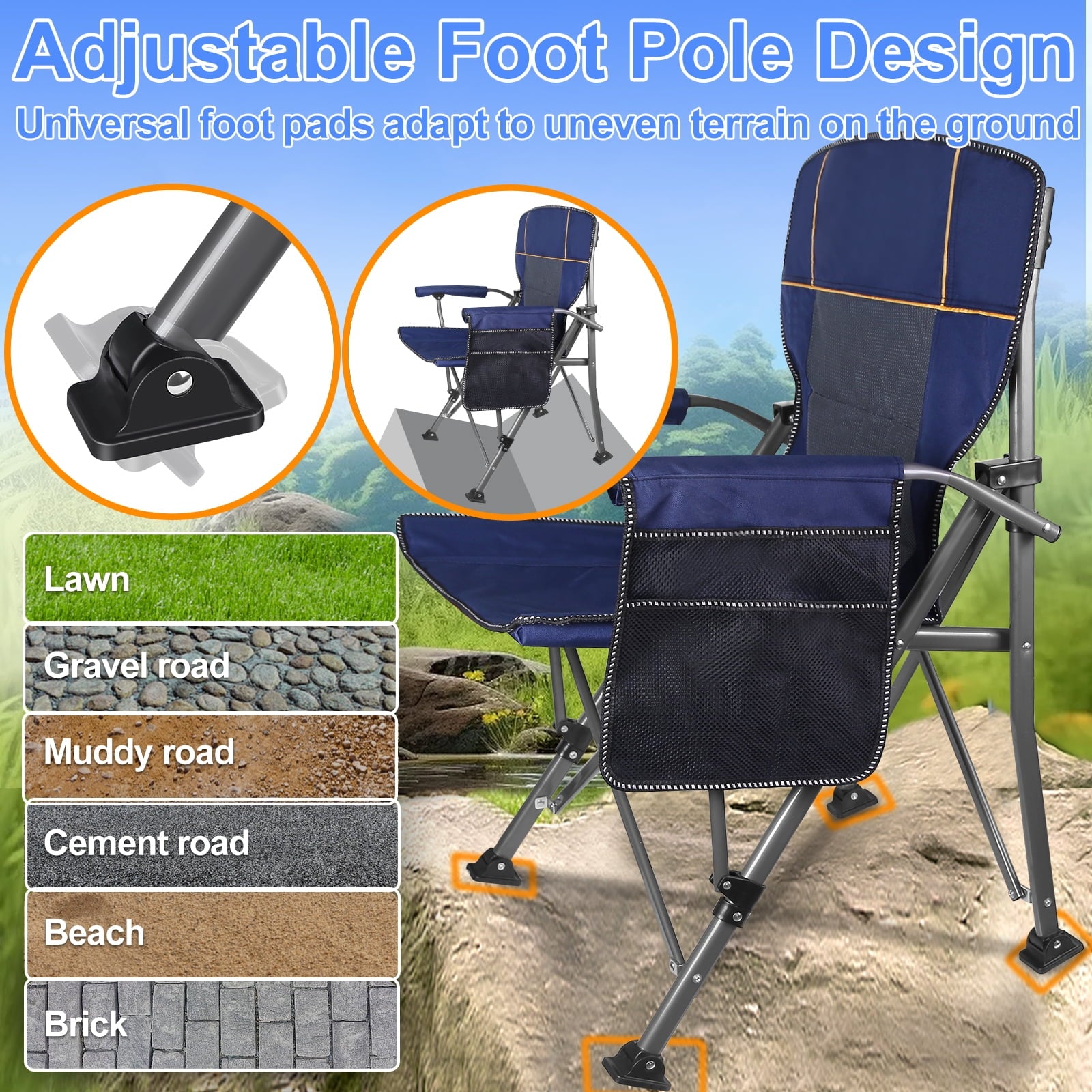 Camping Chair with Padded Hard Armrest, Sturdy Folding Camp Chair with Cup Holder, Storage Pockets Carry Bag Included