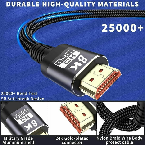 8K HDMI Cable 2.1, 1M/3.3FT Ultra HD Cable High-Speed Lead 48Gbps, HDMI Cables (8K@60Hz 7680x4320, 8K@120Hz) Supports Dynamic HDR, eARC, Dolby Atmos and More