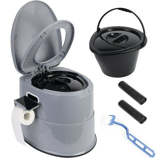 Portable Camping Toilet with Detachable Inner Bucket, 5.3 Gallon, Grey
