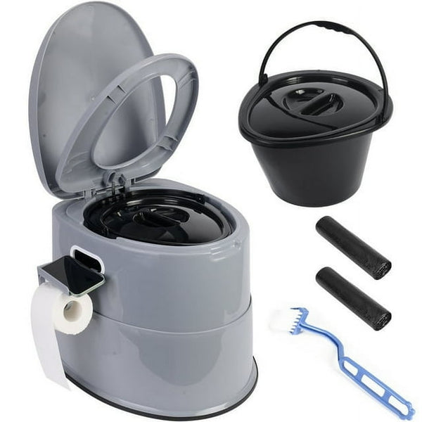 Portable Camping Toilet with Detachable Inner Bucket, 5.3 Gallon, Grey