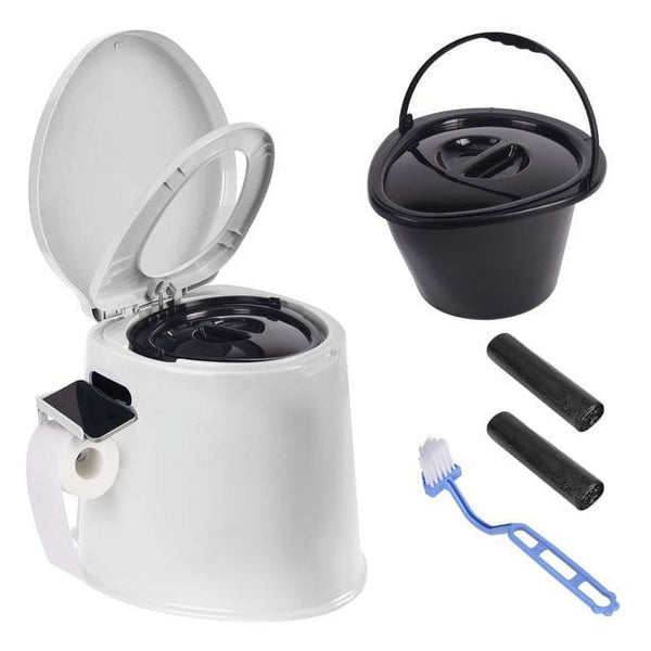 Portable Camping Toilet with Detachable Inner Bucket, 5.3 Gallon, White