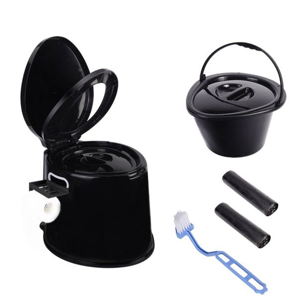 Portable Travel Camping Toilet, 5.3 Gallon, Black