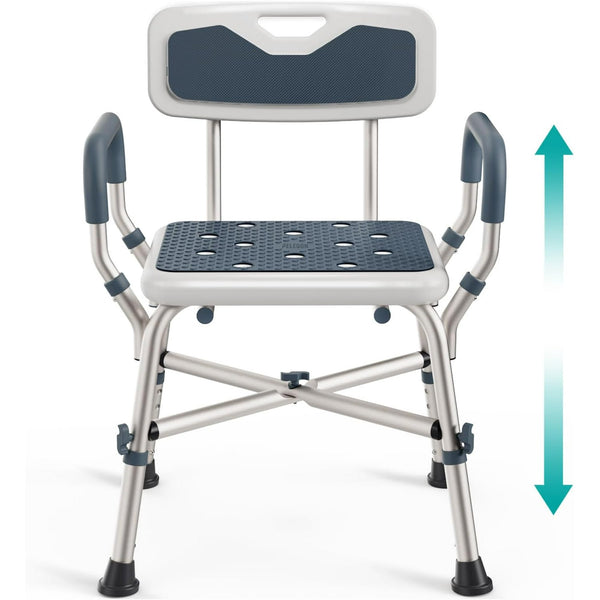 Bath Shower Chair Shower Stool with Shower Grab Bar, Height Adjustable Bath Bench, Support 350 lbs for Seniors, Elderly, Disabled, White