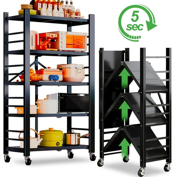 Camkey 5-Tier Heavy Duty Metal Shelving, Foldable with Wheels, No Assembly