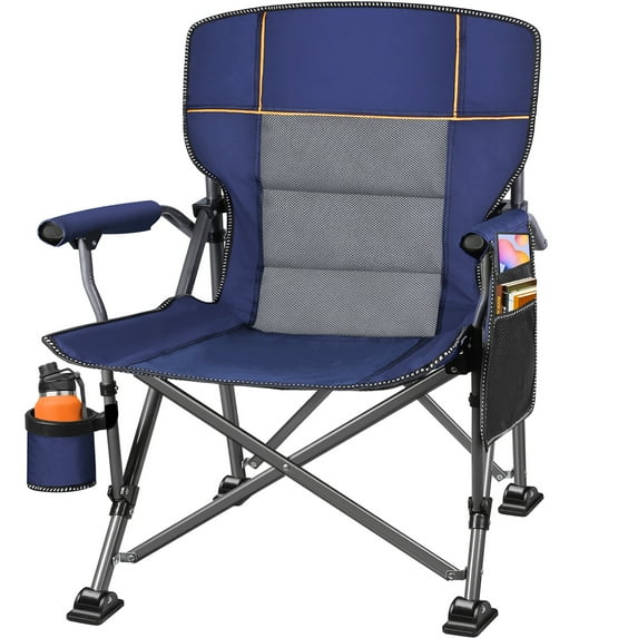 Camping Chair with Padded Hard Armrest, Sturdy Folding Camp Chair with Cup Holder, Storage Pockets Carry Bag Included