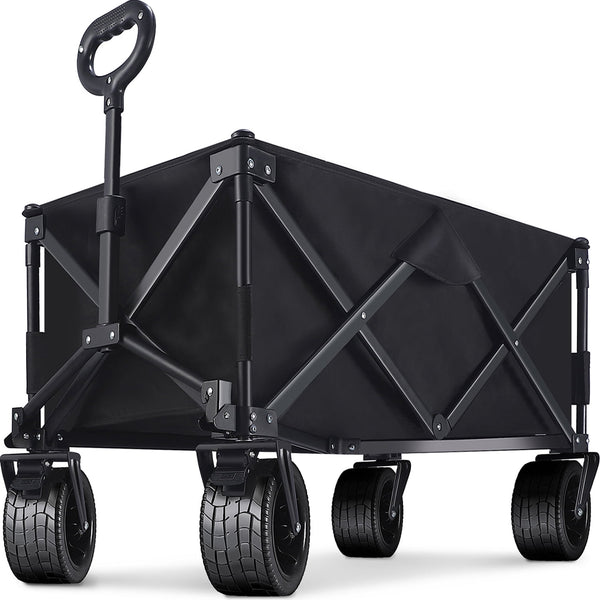 Collapsible Foldable Wagon Cart, 350lbs Capacity Folding Wagon Cart with All-Terrain Wheels, Utility Cart with Smallest Folding Design for Grocery, Garden, Shopping, Outdoor, Beach