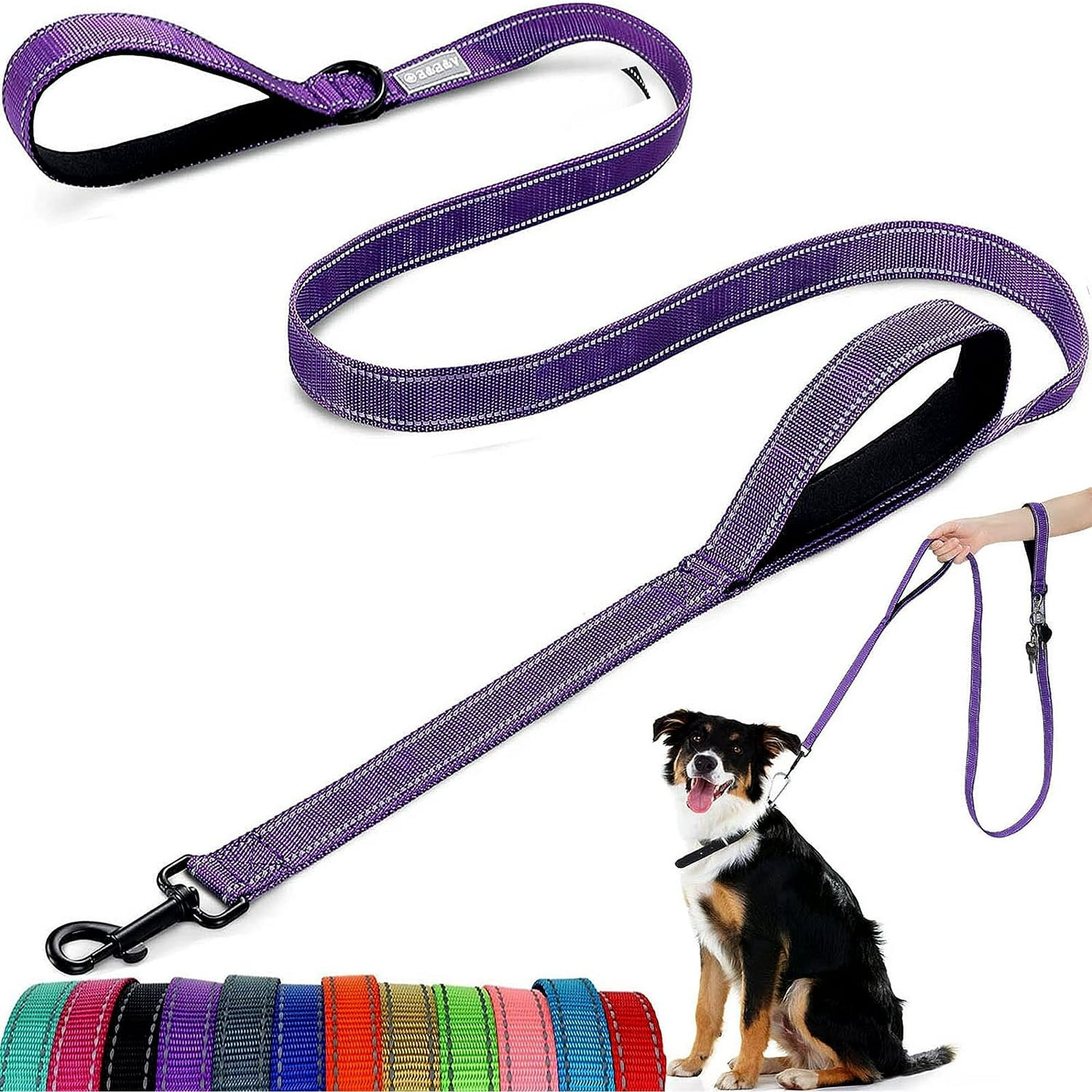 Dog Lead - With Two Padded Handles, Two Dog Leads Modes,Double-Sided Reflective Nylon Dog Leash for Training&Walking Perfect for Medium &Large Dogs