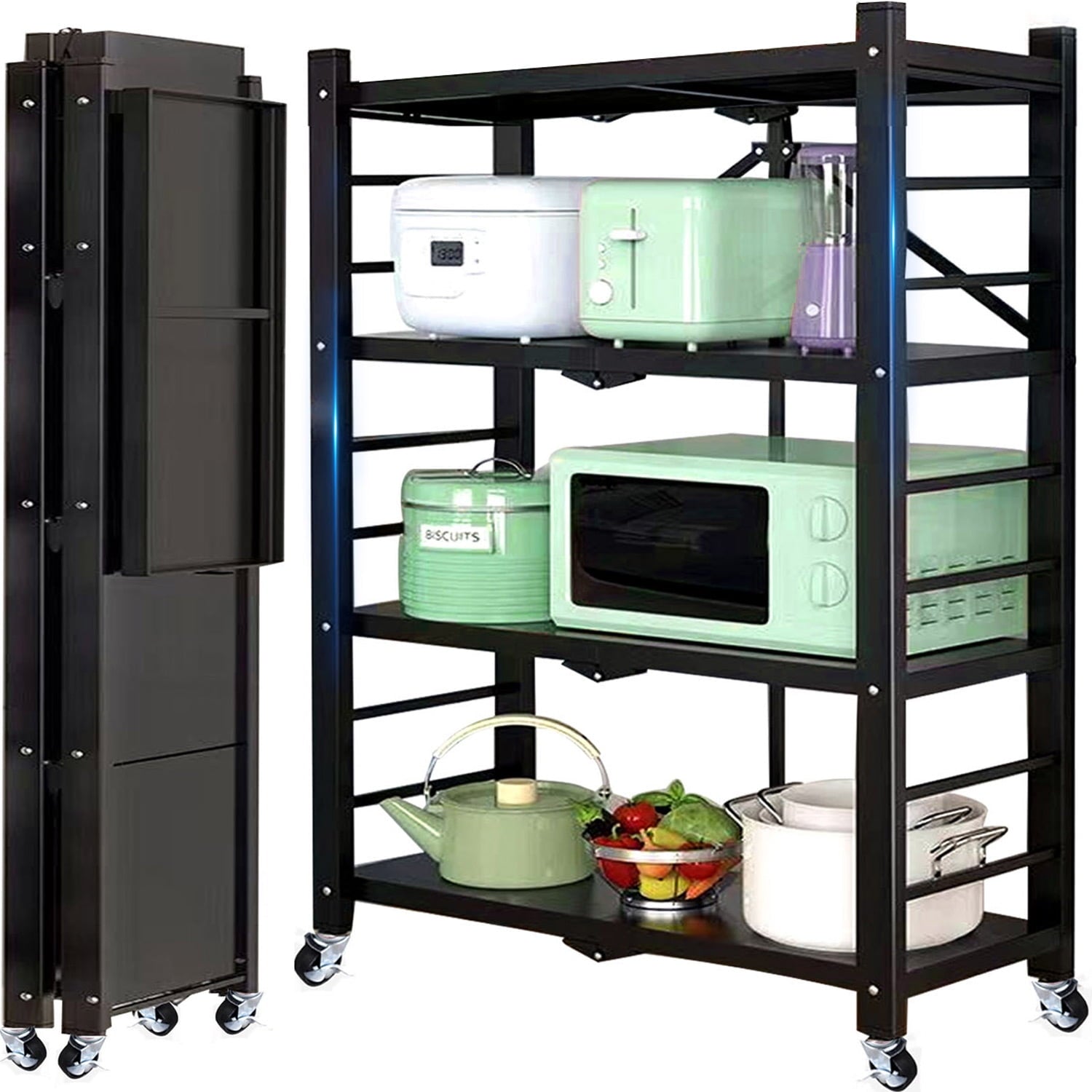 Adjsutable Rack 4-Tier Storage Shelving Unit, Foldable Storage Shelves Wire Shelving U ...