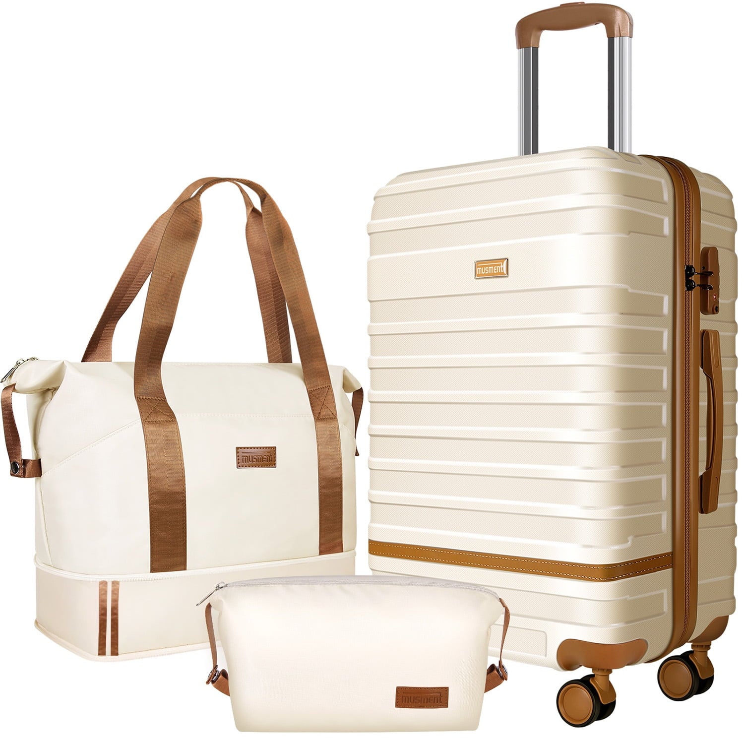 Expandable Suitcase Set Luggage Sets, 20 inch Carry On Luggage with TSA Lock and Double Spinner Wheels,(Ivory White,3 PCS set )