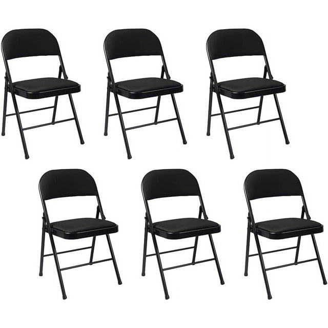 Folding Chairs Padded Fabric Seat - Heavy Duty Metal Frame - Multi-Purpose Foldable Backrest Chair - Easy Fold & Store Cushioned Seats (Black, 6 x Chair)