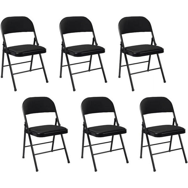 Folding Chairs Padded Fabric Seat - Heavy Duty Metal Frame - Multi-Purpose Foldable Backrest Chair - Easy Fold & Store Cushioned Seats (Black, 6 x Chair)