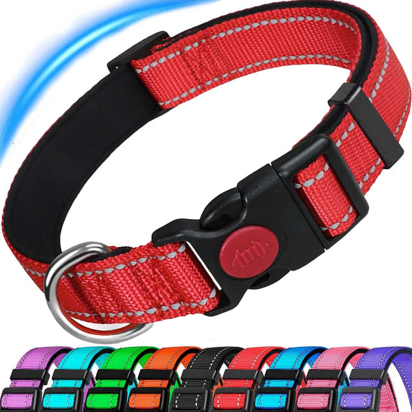 HKEEY Dog Collar, Reflective Adjustable Basic Dog and Cat Collar with Soft Neoprene Padding, Durable Nylon Pet Collars for Puppy Medium Large Dogs17.7-27.5