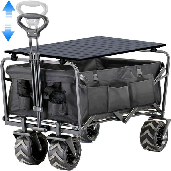 Heavy Duty Folding Wagon Garden Cart with Aluminum Table Plate & Storage Bag, 350LBS Large Capacity Portable Utility Cart with All-Terrain Wheels for Grocery ,Garden,Shopping, Camping, Beach
