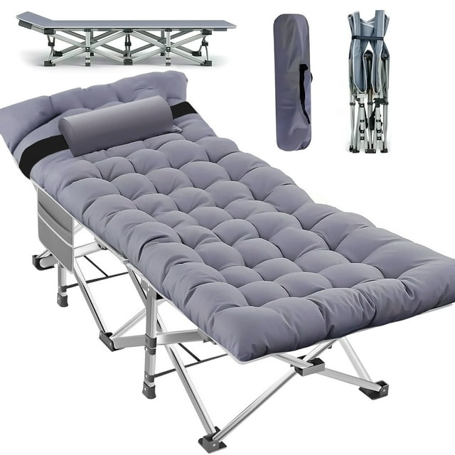 Durable Folding Camping Cot with Mattress for Adults - Portable 1200D Oxford Foldable Bed with Carry Bag - Ideal Sleeping Cot for Camping, Outdoor Travel, Grey