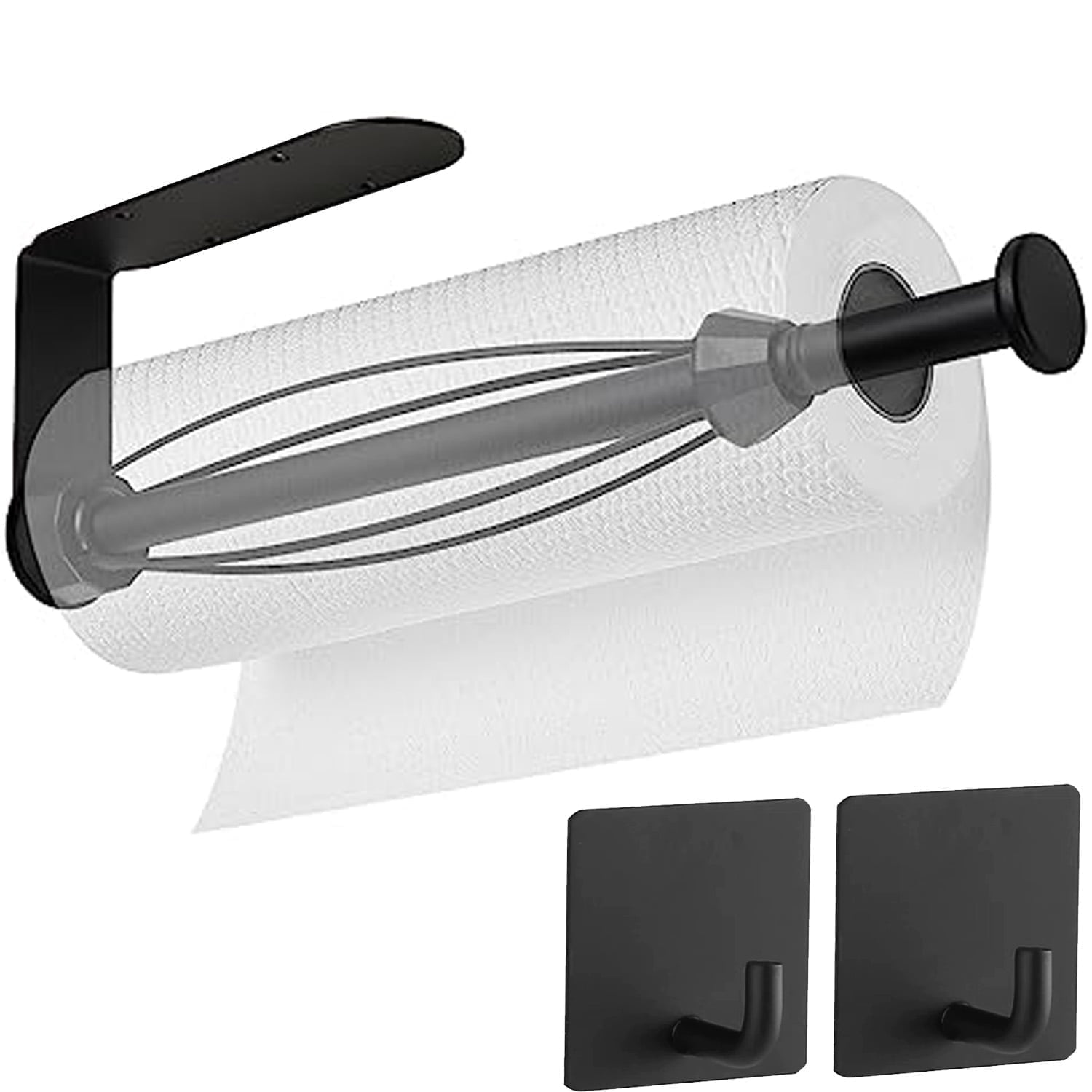 Paper Towel Holder with 2 Pack Adhesive Hooks, Under Cabinet Paper Tow ...