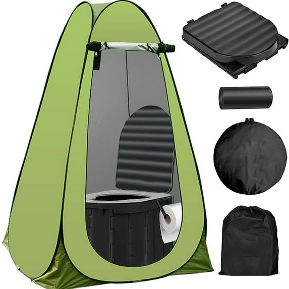 Portale Foldable Camping Toilet Set with Privacy Tent, Ergonomic Potty Provides Enhanced Comfort, Suitable for All Ages, Black