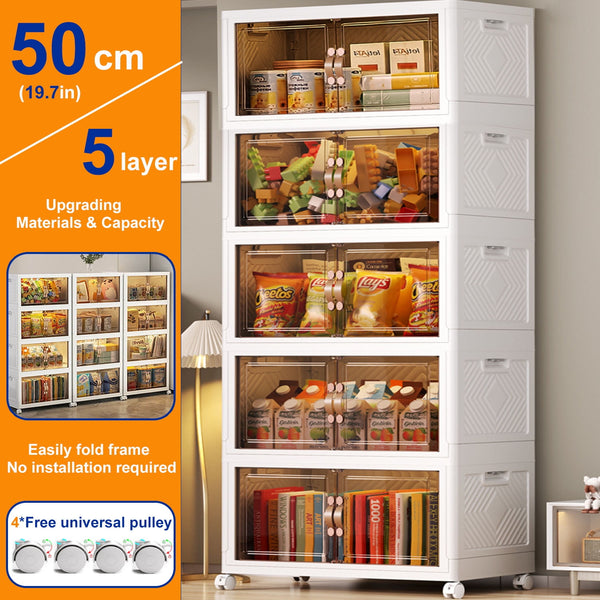 Storage Bins with Lids, 5 Tier Foldable Plastic Storage Container with Door, Stackable Collapsible Storage Bins for Closet Organizers and Storage, Secure Lock