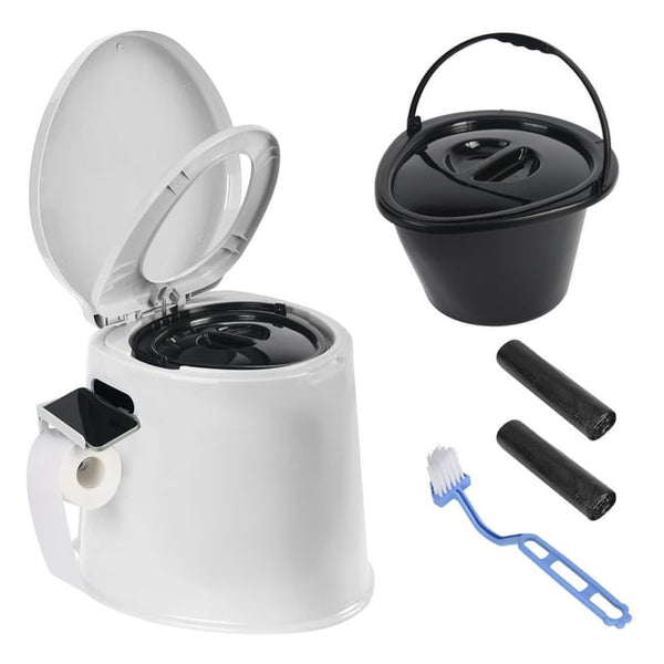 Portable Camping Toilet with Detachable Inner Bucket and Removable Toilet Paper Holder - White