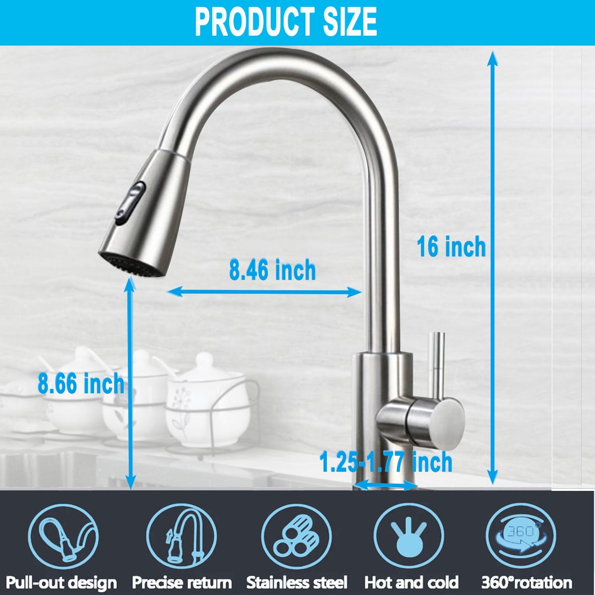 Kitchen Faucet with Pull Down Sprayer,Single Handle High Arc Brushed Nickel Pull Out Kitchen 360° Faucet with 2 modes,Durable Stainless Steel Kitchen Sink Faucet,Commercial Modern Kitchen Faucet
