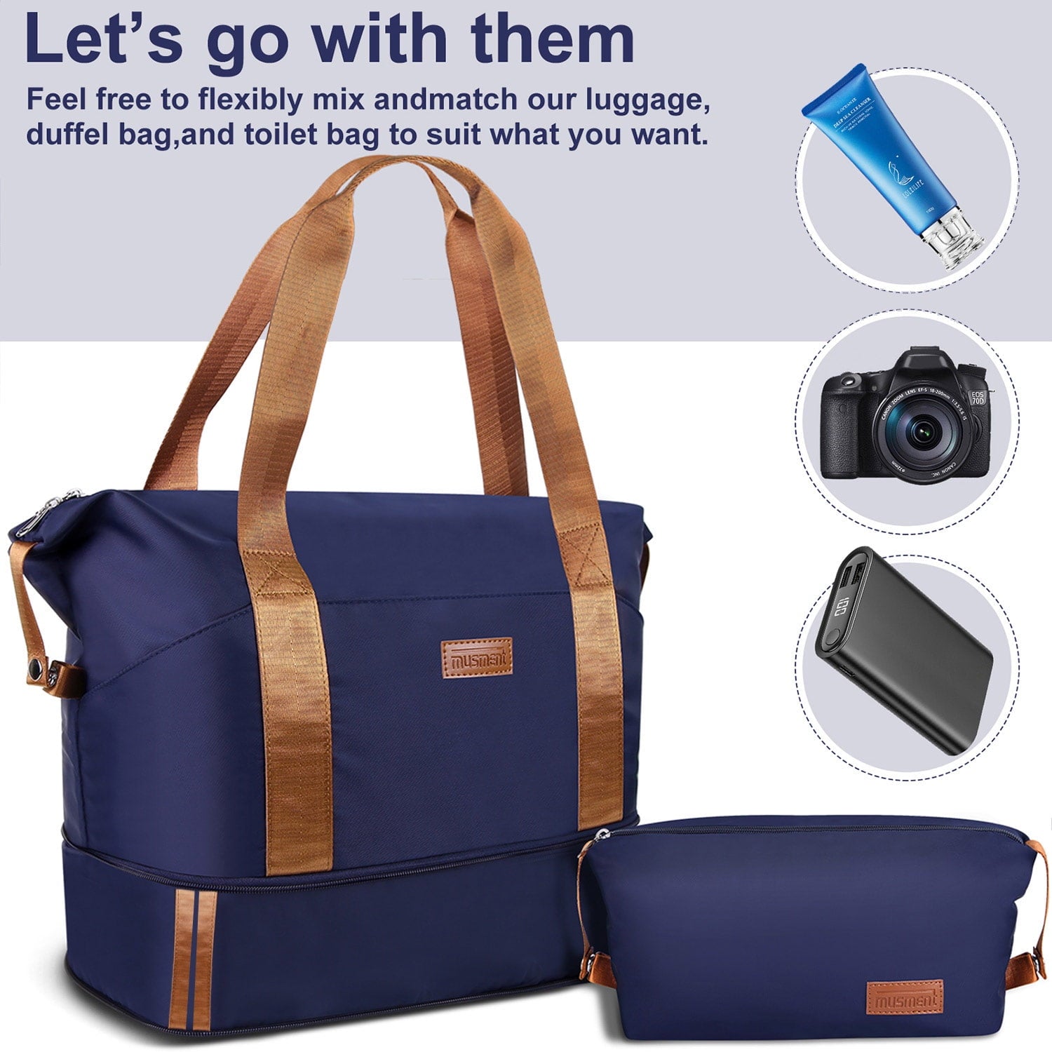 Camkey 20 in 3 Piece Hardside Spinner Carry On Luggage with Travel Duffel Bag, Deep Blue