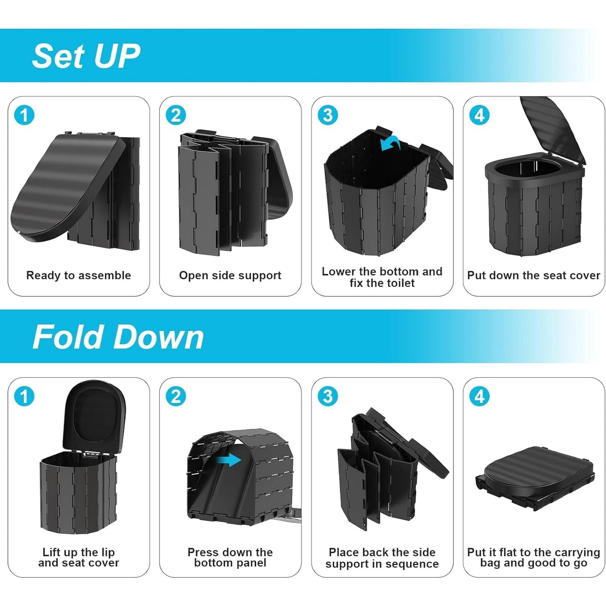 Upgrade Retractable Portable Toilet Travel Toilet Adjustable Height Camping Toilet Portable Potty for Adults Kids, Foldable Portable Toilet for Camping/Car