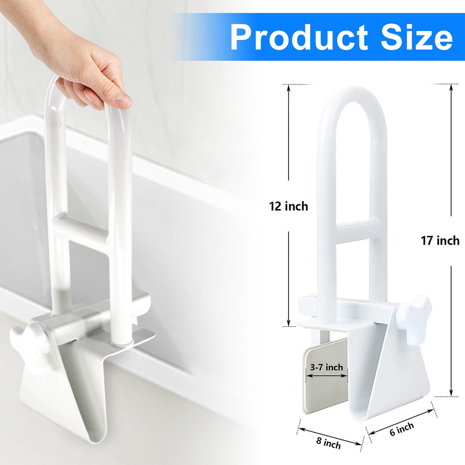 HKEEY Adjustable Bathtub Grab Bar，Bathroom Bathtub Safety Rail with Shower Handle, Non-Slip Shower Bar, Bathtub Support, for Elderly, Seniors & Handicapped