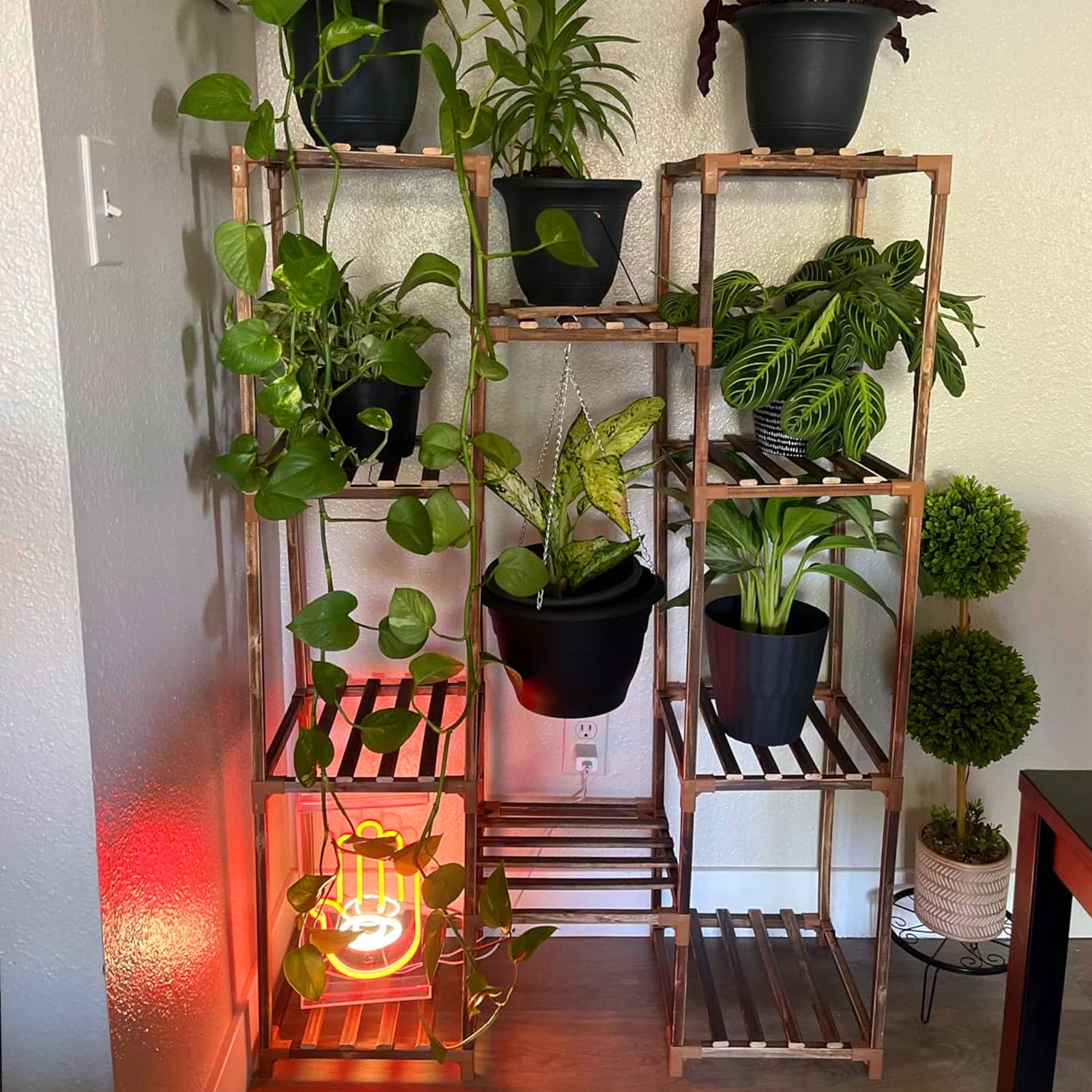 Indoor Plant Stand Tall - 10-Tier Wood Plant Shelf for Multiple Planters, Space-Saving Corner Rack for Apartment & Outdoor Use, Perfect for Indoor Plants, Garden, Patio, & Balcony Decor