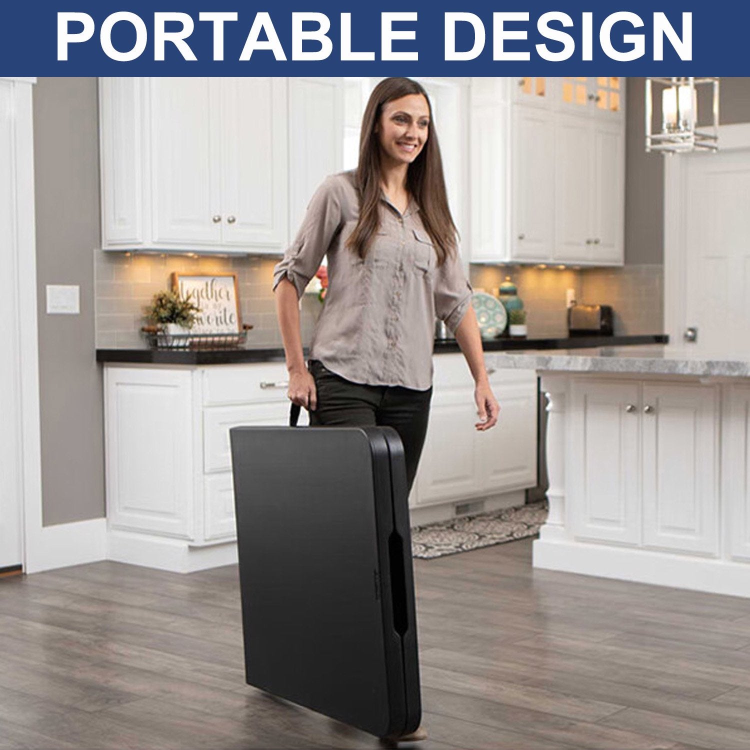 GAZILY 6ft Portable Plastic Folding Table for Home Garden Office Indoor Outdoor, Black