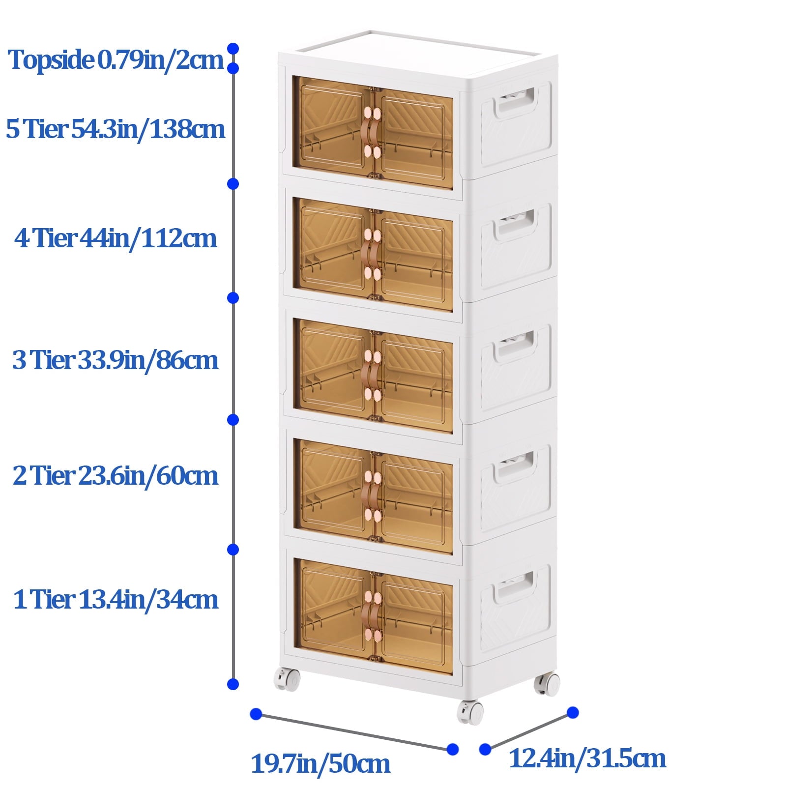 Premium 4 Tier Stackable Plastic Storage Bins with Lids - Foldable Closet Organizers and Storage - Versatile Storage Containers with Wheels for Home, Office, Dorm - Perfect for Clothes, Crafts
