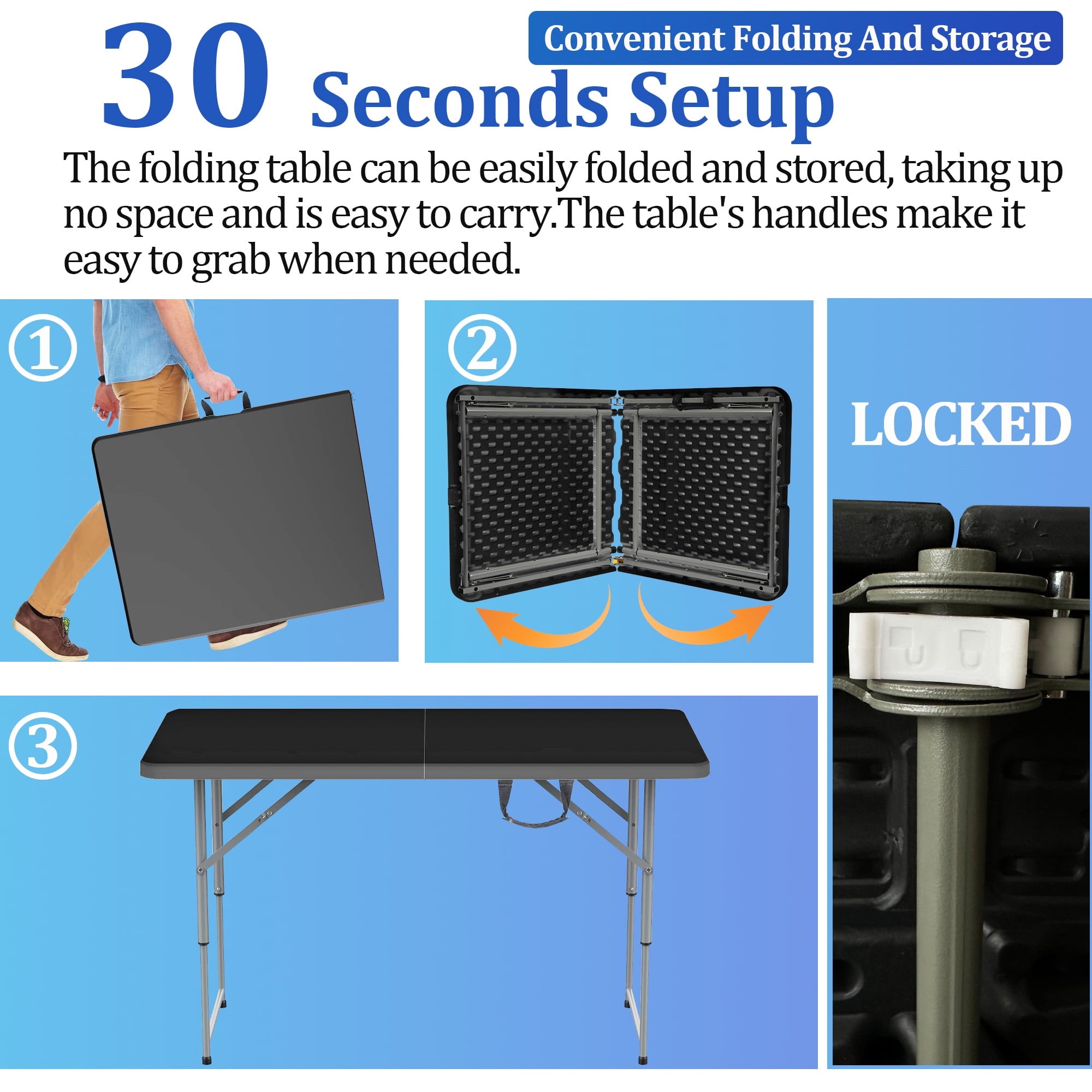 Camkey 28-inch Folding Table, Black