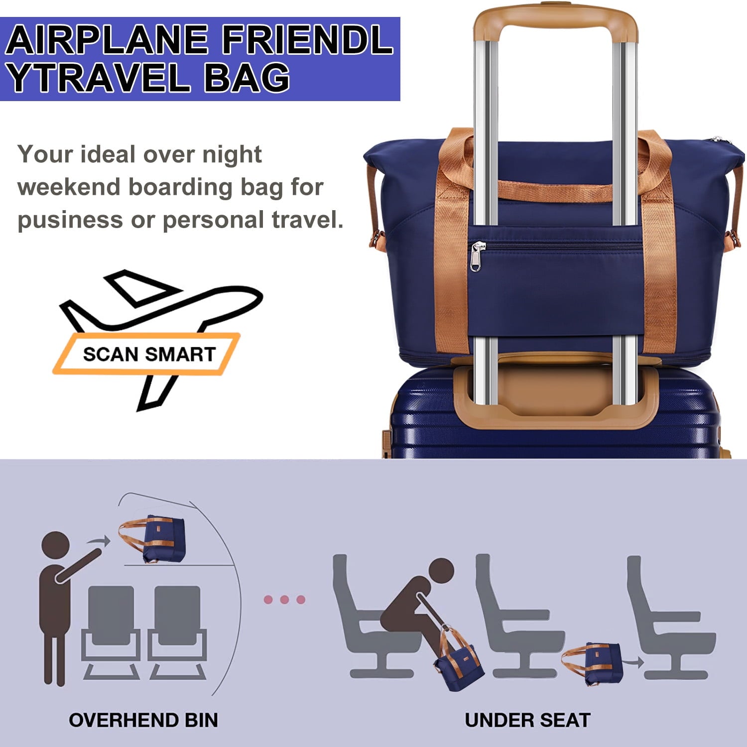 Travel Duffel Bag, Expandable Shoulder Weekender Overnight Bag for Women Sports Gym Bag