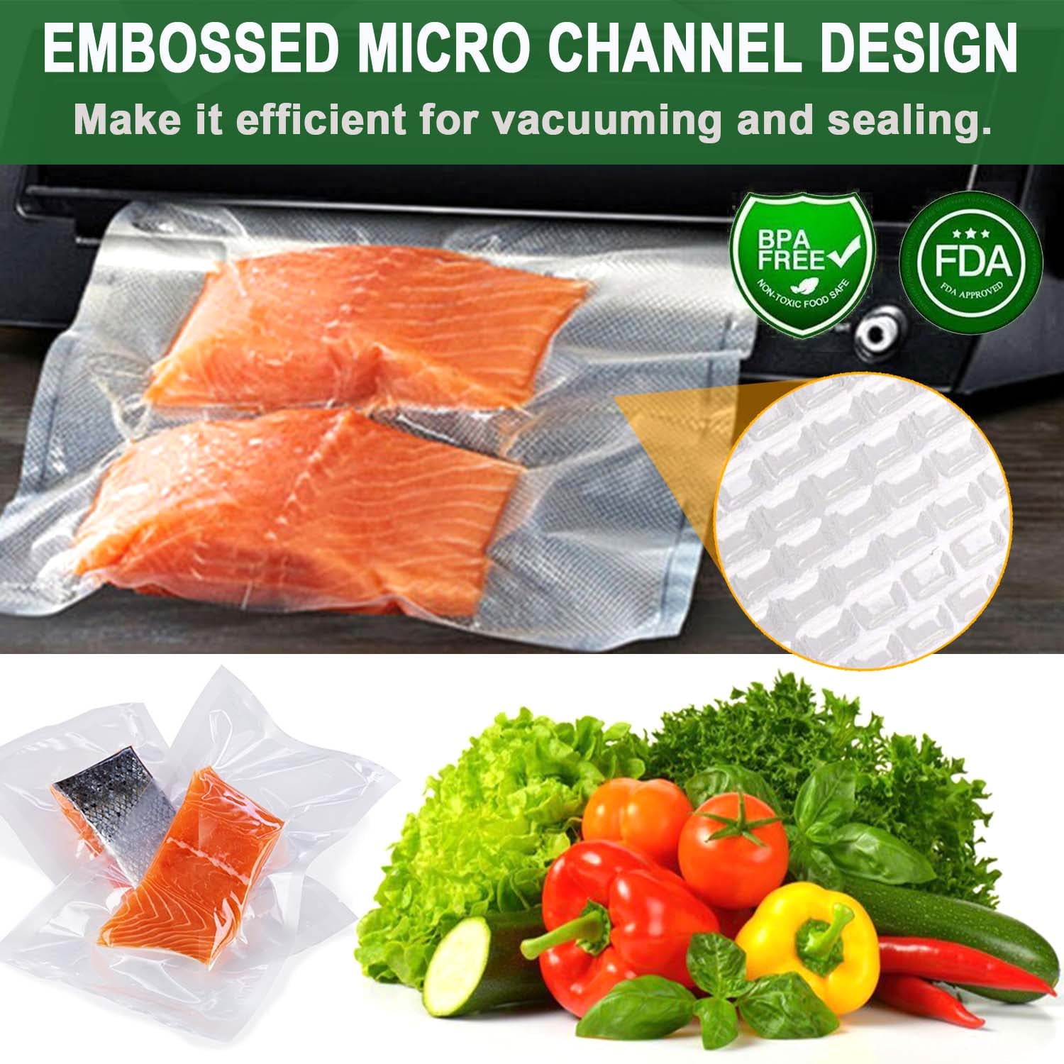 2 Pack Vacuum Sealer Bags 11" x 197" Rolls for Food Storage Saver