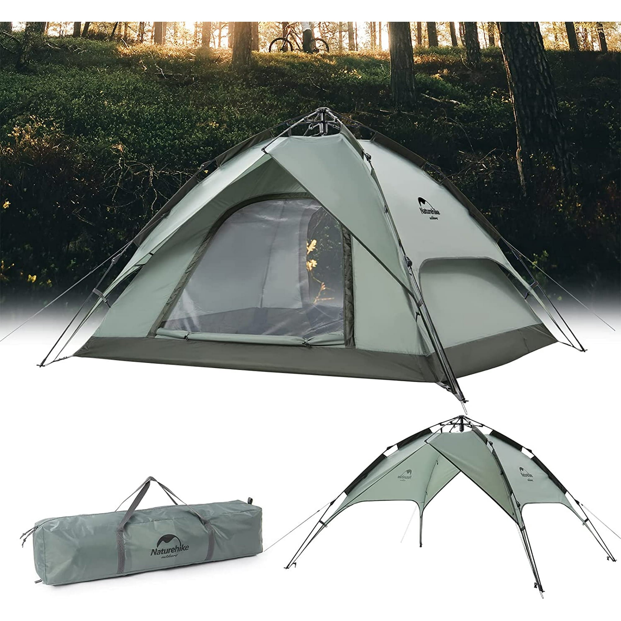 3/4 Person Instant Pop Up Camping Tent, Outdoor Easy Set Up Automatic Family Travel Tent, Waterproof Shelter Tent with 2 Doors & 2 Windows