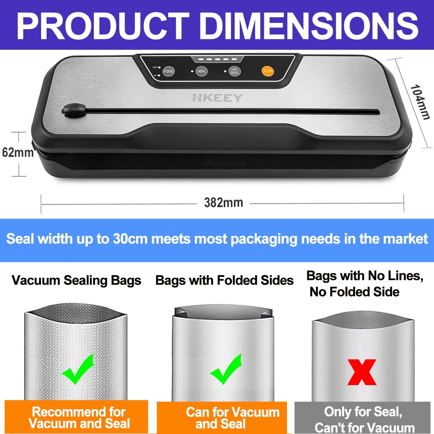 Food Vacuum Sealer Machine with 2 Rolls Food Vacuum Sealer Bags ，Food Storage Saver Dry & Moist Food Modes, Led Indicator Lights, Easy to Clean, Compact Design